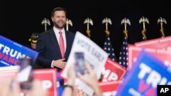 Republican vice presidential candidate Sen. JD Vance of Ohio speaks at a rally, July 22, 2024, at Radford University in Radford, Va.