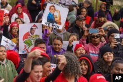 Thousands of Los Angeles Unified School District teachers and Service Employees International Union 99 members rally in Los Angeles, March 21, 2023.