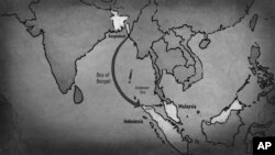 Peta ilustrasi yang menunjukkan rute yang ditempuh oleh pengungsi Rohingya untuk mencapai Malaysia dari Bangladesh melalui jalur laut. (Foto: AP)