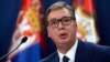 FILE - Serbian President Aleksandar Vucic addresses the nation at a news conference in Belgrade, Serbia, Aug. 21, 2022. 