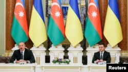 Azərbaycan prezidenti İlham Əliyevin Ukrayna prezidenti Volodimir Zelenski ilə mətbuat konfransı. Kyiv, 14 yanvar, 2022