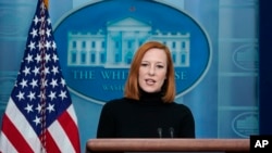 Juru bicara Gedung Putih Jen Psaki dalam sebuah kesempatan di Washington pada 18 April 2022. (Foto: AP/Susan Walsh)