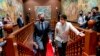Secretary of State Antony Blinken, center left, arrives for a meeting with Philippine President Ferdinand Marcos Jr. at the Malacanang Palace in Manila, Philippines, Aug. 6, 2022. 