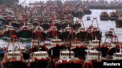 Ratusan kapal penangkap ikan berlabuh di Teluk Beibu, yang juga dikenal dengan nama Teluk Tonkin, pada 1 Juni 2005. (Foto: Reuters/Bobby Yip)