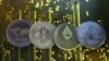 ILUSTRASI: Representasi mata uang virtual Ripple, Bitcoin, Ethereum, dan Litecoin.