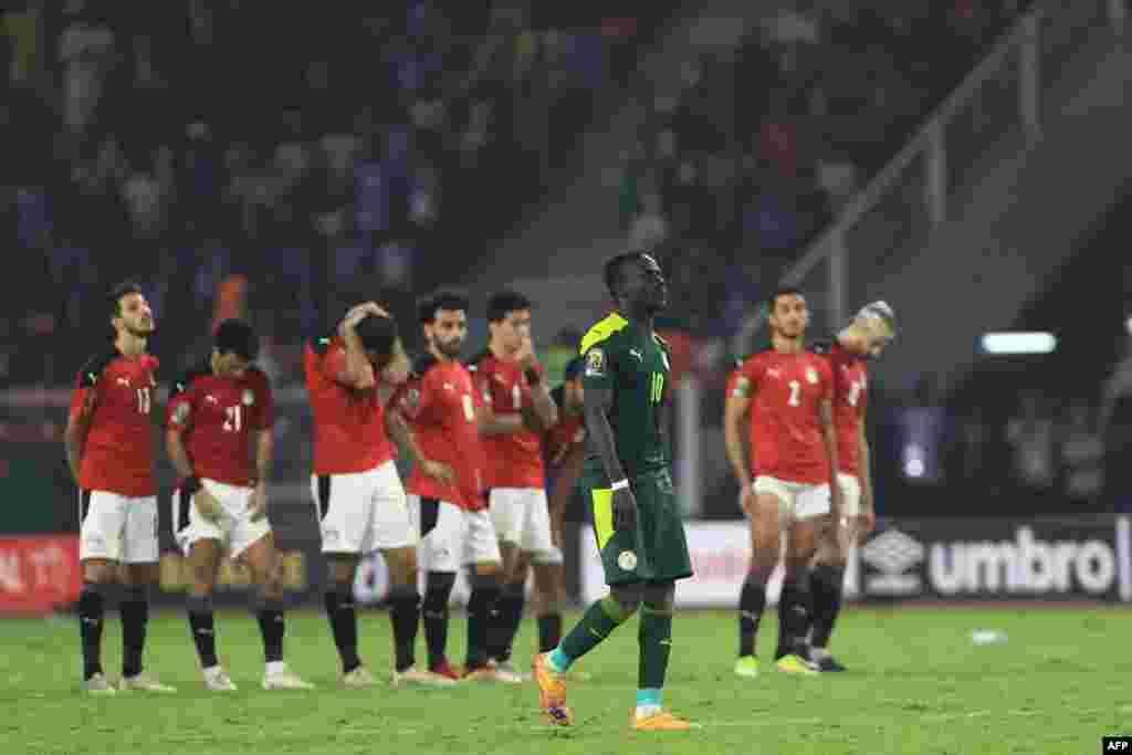 Sadio Mané ya Sénéral, yambo na kobeta tir au but na ye na suka ya finale ya CAN 2021 na Egypte na stade Olimbe, Yaoundé, Cameroun, 6 février 2022