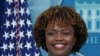 Karine Jean-Pierre diperkenalkan sebagai juru bicara Gedung Putih yang baru di Washington, pada 5 Mei 2022. (Foto: Reuters/Kevin Lamarque)