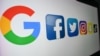 Perusahaan teknologi dan layanan Internet multinasional Amerika, dari kiri : Google, media sosial online Amerika dan layanan jejaring sosial, Facebook, Twitter. (Foto: AFP)