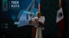 El presidente de México, Andres Manuel López Obrador este 15 de diciembre durante su disertación en la presentación de la primera fase del Tren Maya, en Campeche. [Foto: Reuters]