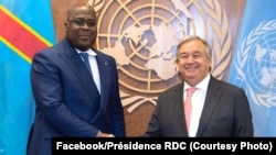 Président Félix Tshisekedi ayambi kalaka mokonzi ya ONU Antonio Guterres na Kinshasa, 24 septembre 2019. (Facebook/Présidence RDC)