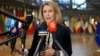 European Union foreign policy chief Kaja Kallas speaks with the media as she arrives for a meeting of EU foreign ministers at the European Council building in Brussels, Jan. 27, 2025.